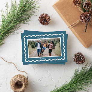 Cool Winter Blue Simple Scallop Photo Frame Holiday Card