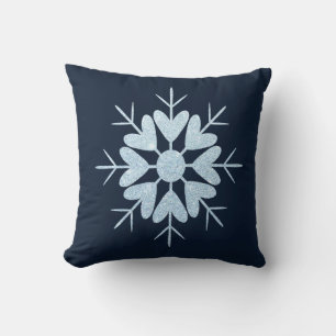 Cool Winter Icy Blue Crystal Glitter Snowflake Cushion
