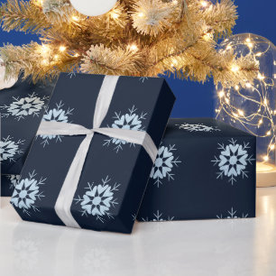 Cool Winter Icy Blue Crystal Glitter Snowflake Wrapping Paper