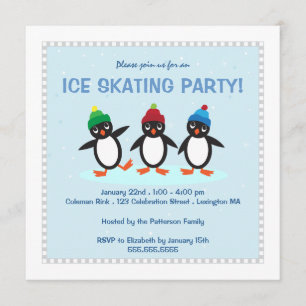 Cool Winter Penguin Ice Skating Party Invitation