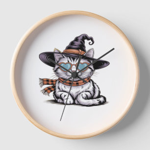 Cool Witch Cat – Cute Halloween Kitty with Heart G Clock