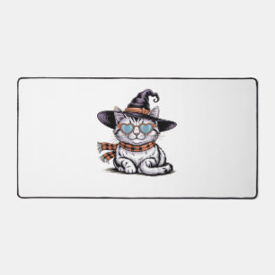 Cool Witch Cat – Cute Halloween Kitty with Heart G Desk Mat