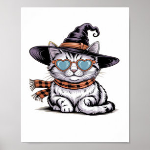 Cool Witch Cat – Cute Halloween Kitty with Heart G Poster