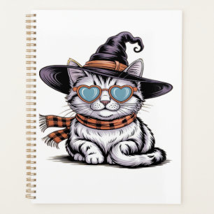 Cool Witch Cat Cute Halloween Kitty with Heart Gl Planner