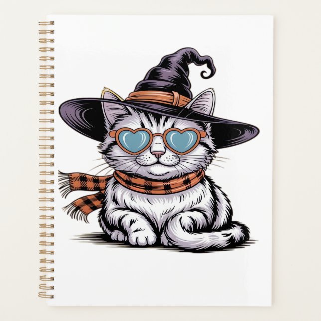 Cool Witch Cat  Cute Halloween Kitty with Heart Gl Planner (Front)