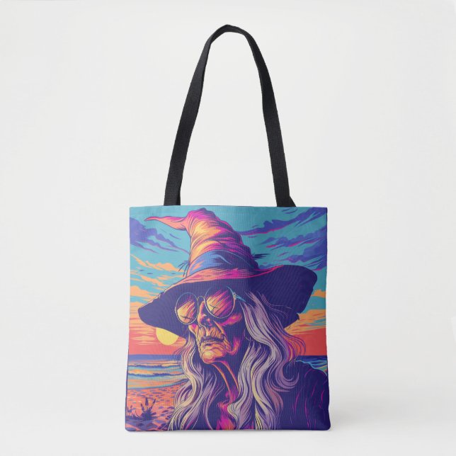 Cool Witch Retro Sunset Halloween Tote Bag (Front)