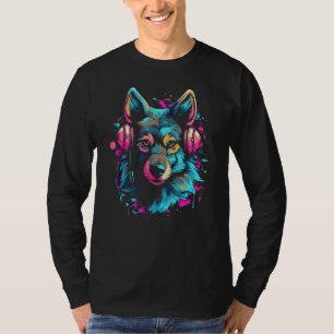 Cool Wolf Colorful Dj Headphones Music for Wolf Fa T-Shirt