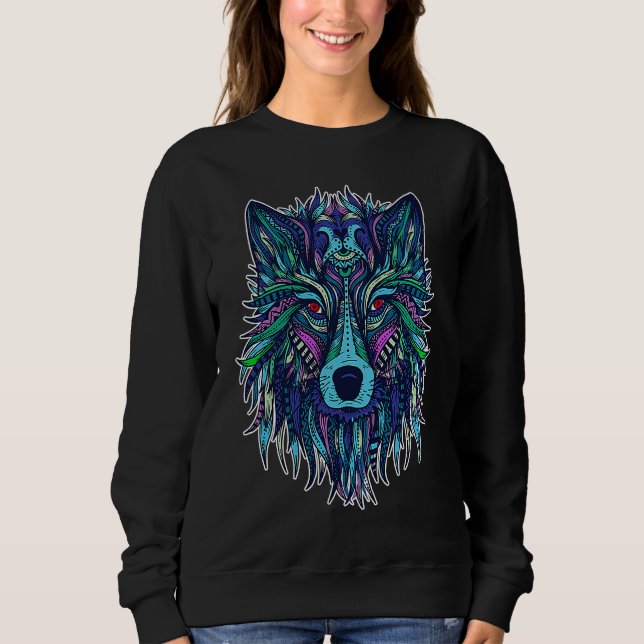 COOL WOLF  for wolves  TRIBAL PATTERN Sweatshirt (Front)