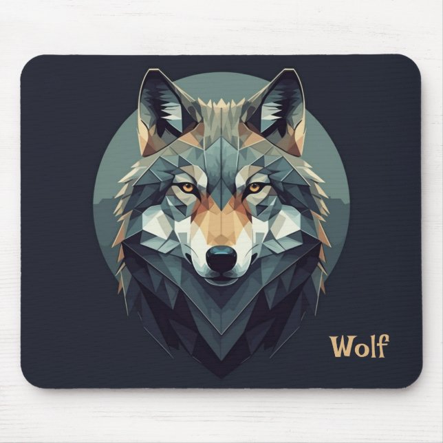 Cool wolf Geometric Modern art Navy blue Mustard Mouse Pad (Front)