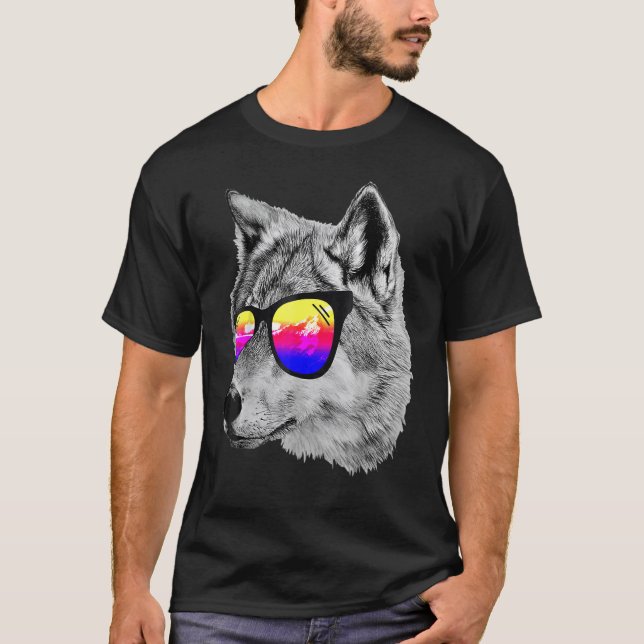 Cool Wolf Wear Rainbow Sunglasses Wild Animals How T-Shirt (Front)
