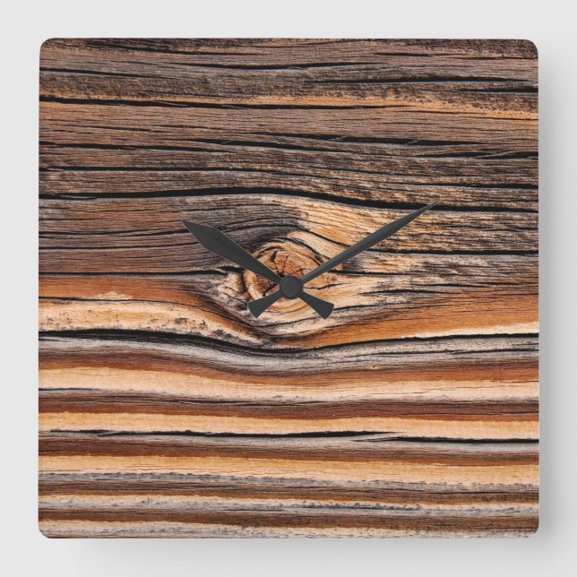 COOL Wood Grain Pattern Square Wall Clock (Front)
