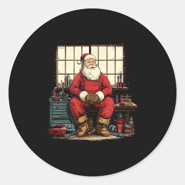 Cool Workshop Santa Claus With Wrenches Tool Costu Classic Round Sticker (Front)