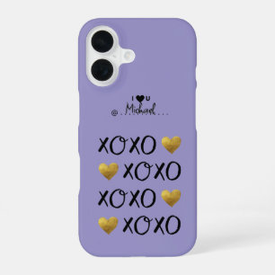 Cool "XOXO" Gold Hearts Happy Valentine's Day iPhone 16 Case