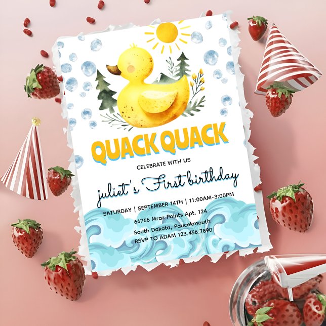 Cool yellow 1st rubber duck birthday invitations (Creator Uploaded)