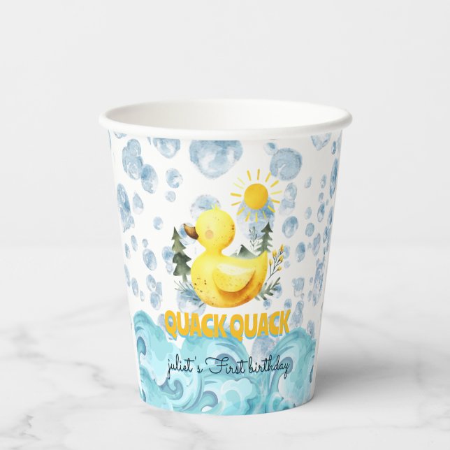 Cool yellow 1st rubber duck birthday invitations paper cups (Back)
