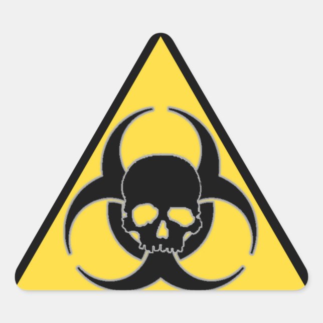 Cool Yellow and Black Biohazard symbol and Skull Triangle Sticker (Front)