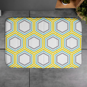 Cool Yellow and Blue Geometric Pattern Bath Mat