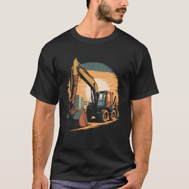Cool Yellow Backhoe Loader Truck T-Shirt (Front)