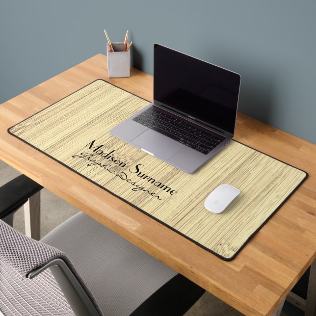 Cool yellow bamboo wood print Your name Occupation Desk Mat (Office 2)