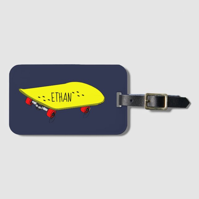Cool yellow skateboard luggage tag (Front Horizontal)