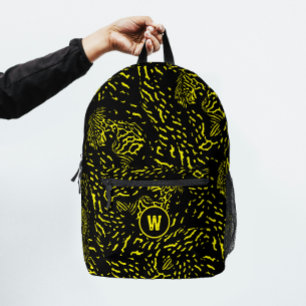 Cool Yellow Tiger Wild Animal Print Monogram Printed Backpack