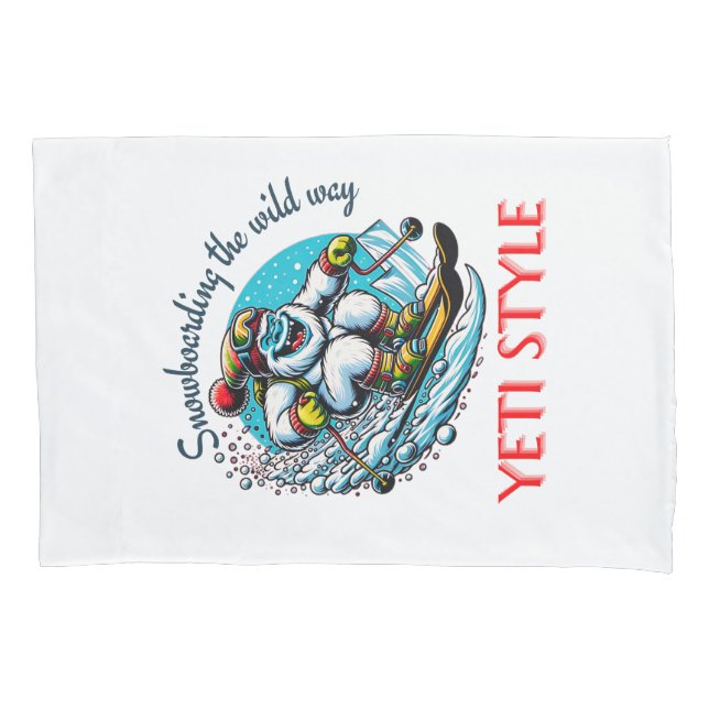 Cool Yeti Skiing Adventure Fun Pillowcase (Front)