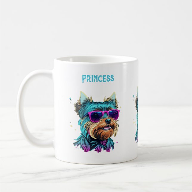 Cool Yorkie Dog with Sunglasses Coffee Mug (Left)