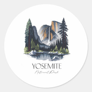 Cool Yosemite National Park Hiking Watercolor Grap Classic Round Sticker