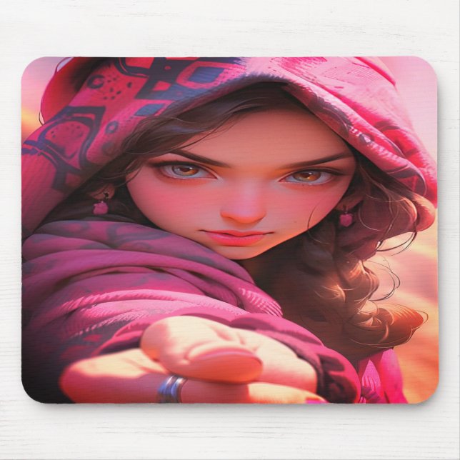 Cool Young Girl on a Thick Laptop   Mouse Pad (Front)