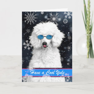 Cool Yule Christmas White Poodle with Snowflakes Card
