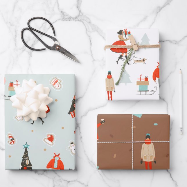 Cool Yule | Mid-Century Christmas Holiday Wrapping Paper Sheet (Front)