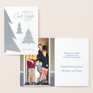 Cool Yule Script Trees Your Photo Holiday Silver Foil Card