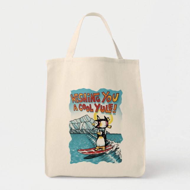 Cool Yule Tandem Surfing Hawaiian Penguins Tote Bag (Front)