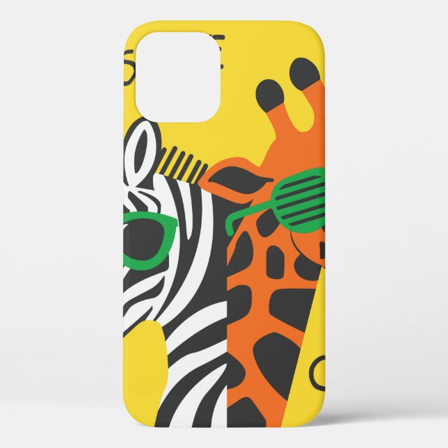 Cool zebra and giraffe wearing glasses on yellow b Case-Mate iPhone case (Back)