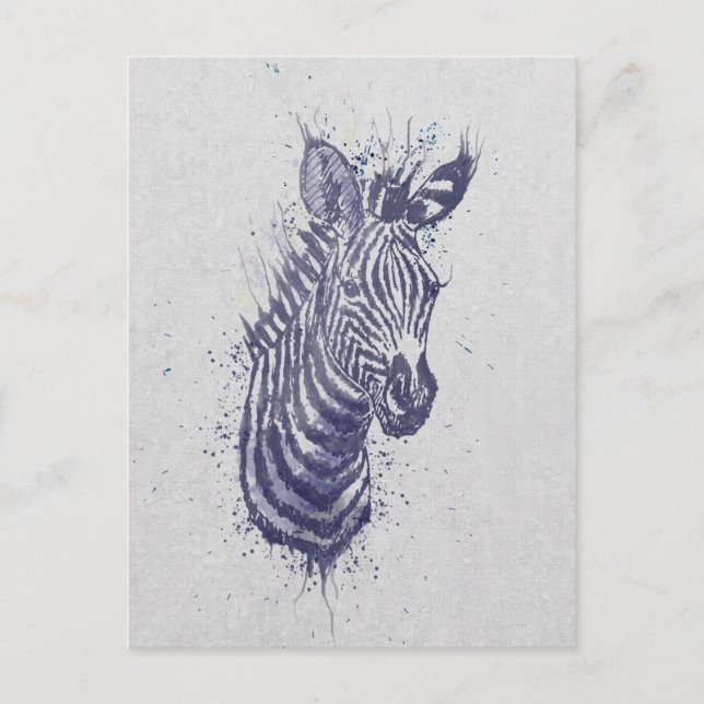 Cool zebra animal watercolour  splatters  paint postcard (Front)