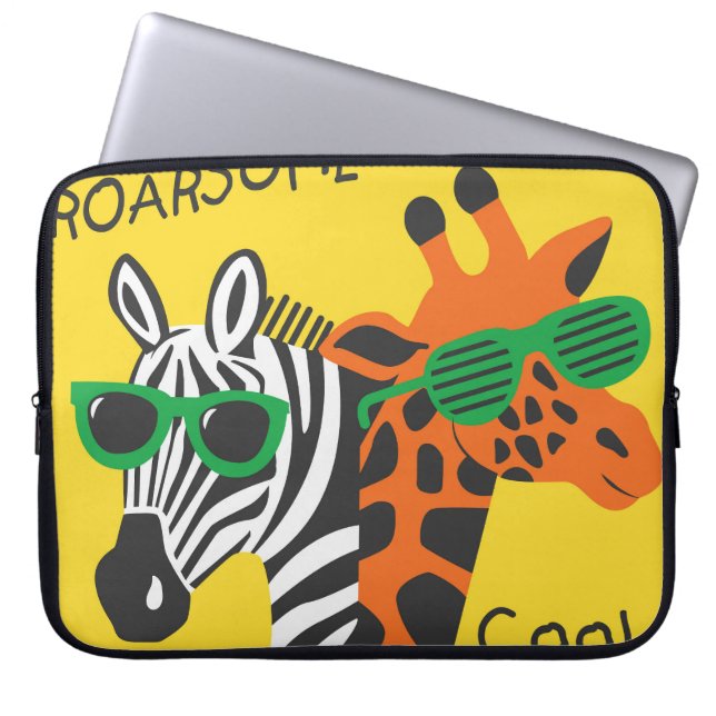 Cool Zebra Giraffe Cartoon Illustration Laptop Sleeve (Front)