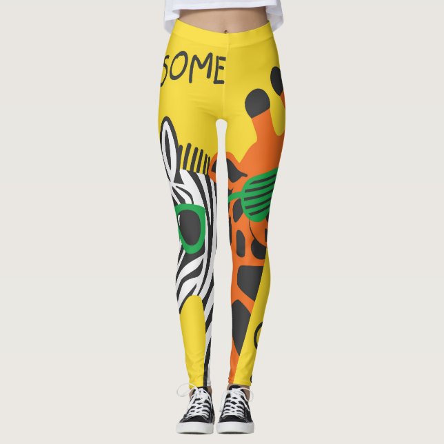 Cool Zebra Giraffe Cartoon Illustration Leggings (Front)