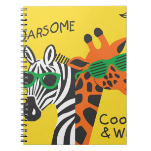 Cool Zebra Giraffe Cartoon Illustration Notebook
