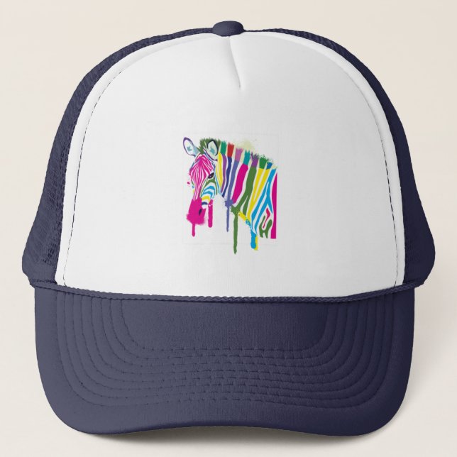 Cool Zebra Graffiti Spray Drip Paint Animal Lover. Trucker Hat (Front)