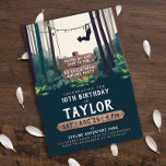 Cool Zipline Forest Birthday Outdoor Adventure  Invitation<br><div class="desc">Inviting all young adventurers to soar amidst nature's greenery, our forest-themed invitation sets the stage for an unforgettable celebration. With vibrant green and blue tones evoking the lush outdoors, bold white fonts pop against wooden forest signs, adding a touch of rustic charm. Customisable text allows for personalisation, ensuring each invite...</div>