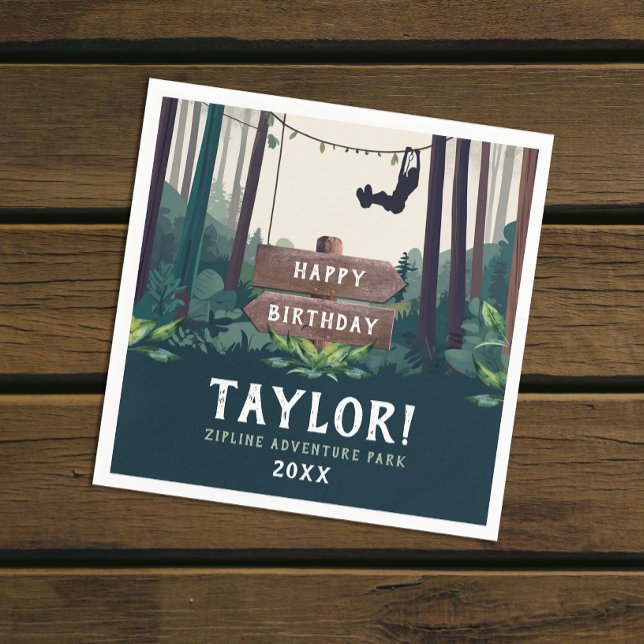 Cool Ziplining Forest Birthday Outdoor Greenery Napkin (Creator Uploaded)