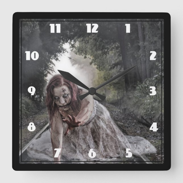 Cool Zombie Girl Square Wall Clock (Front)