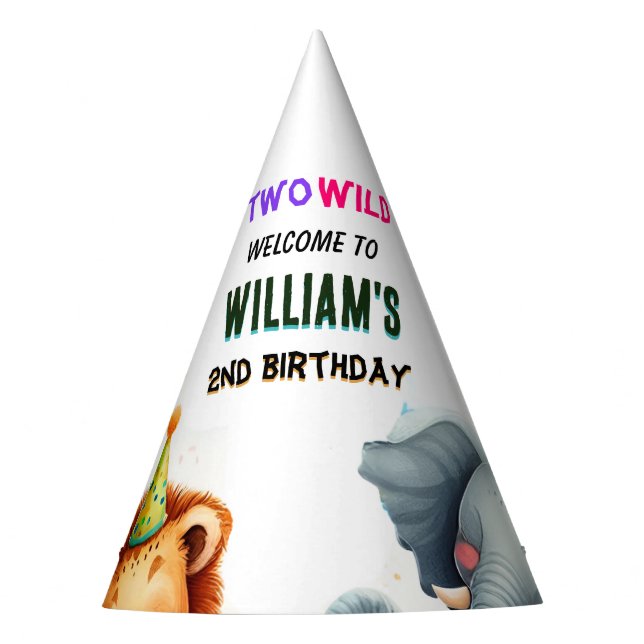 cool zoo zebra safari In Two The Wild 2nd Birthday Party Hat (Front)