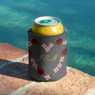 Cooler can grey with pink and red heart