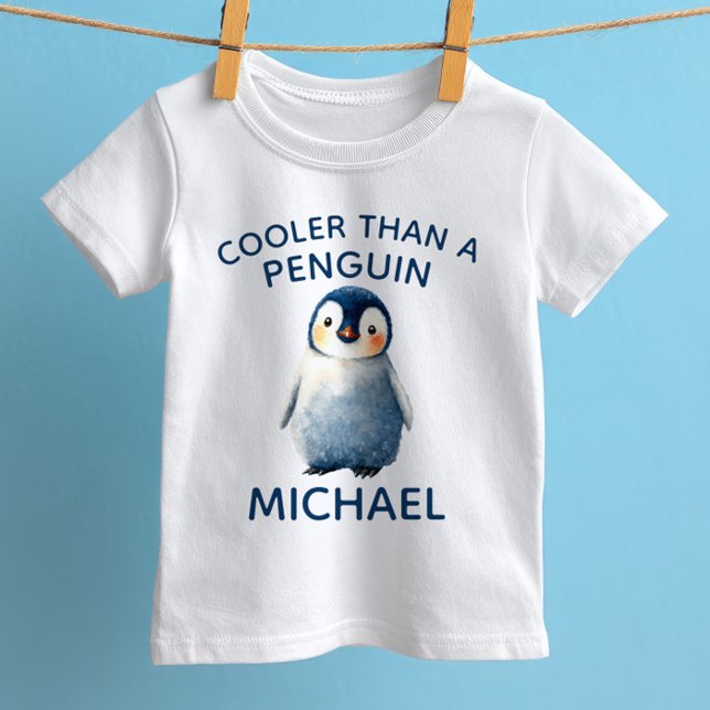 Cooler Than a Penguin Cute Arctic Animal with Name Baby T-Shirt (Creator Uploaded)