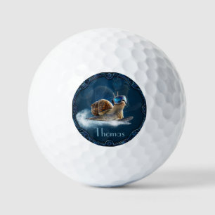 Cooler than the rest, the snowboarding snail. golf balls
