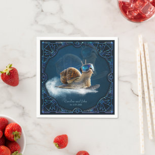 Cooler than the rest, the snowboarding snail. napkin