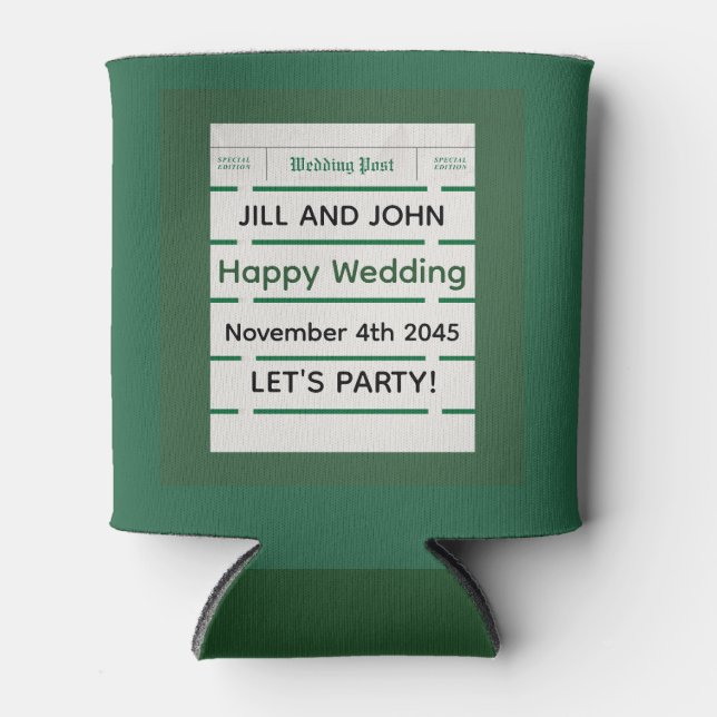  Cooler Wrap Personalised Wedding Newspaper Can (Front)