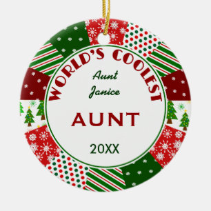 COOLEST AUNT or Any Name Christmas Gift Ceramic Ornament