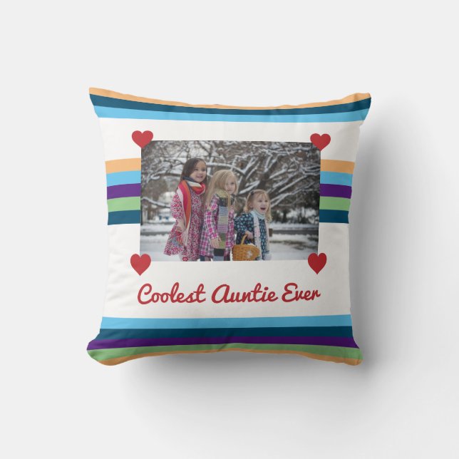 Coolest Auntie Ever BAE Love Photo Colour Bands Cushion (Front)